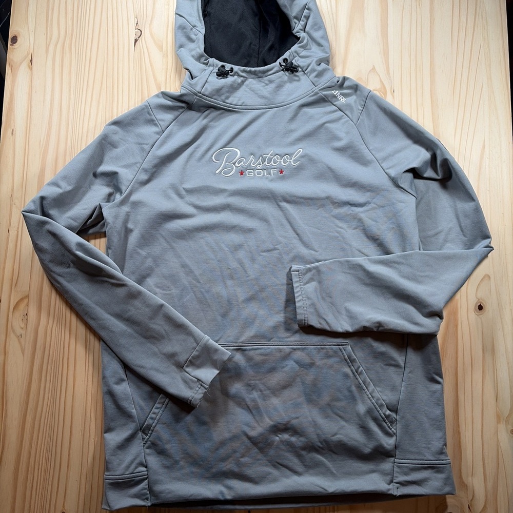 UNRL Barstool Golf Logo Embroidered Fleece Pullover Hoodie Gray Men's Size Large